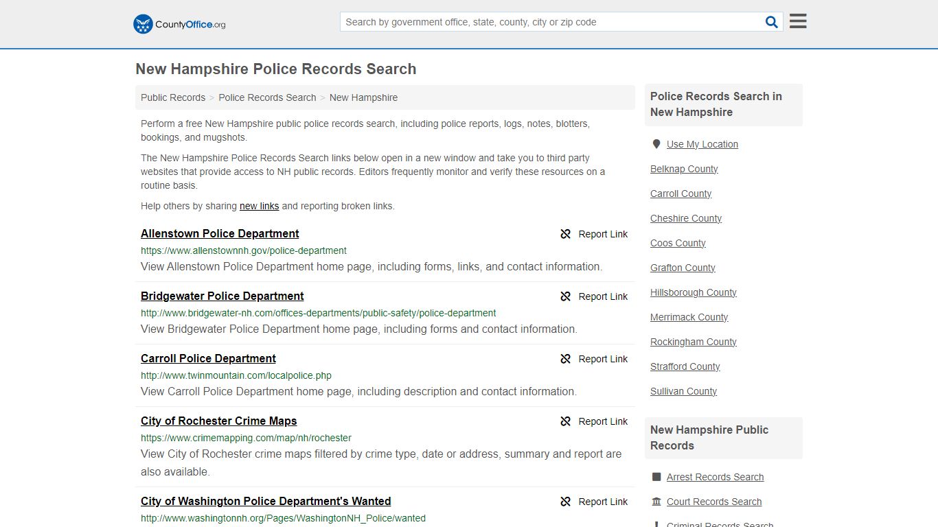 New Hampshire Police Records Search - County Office