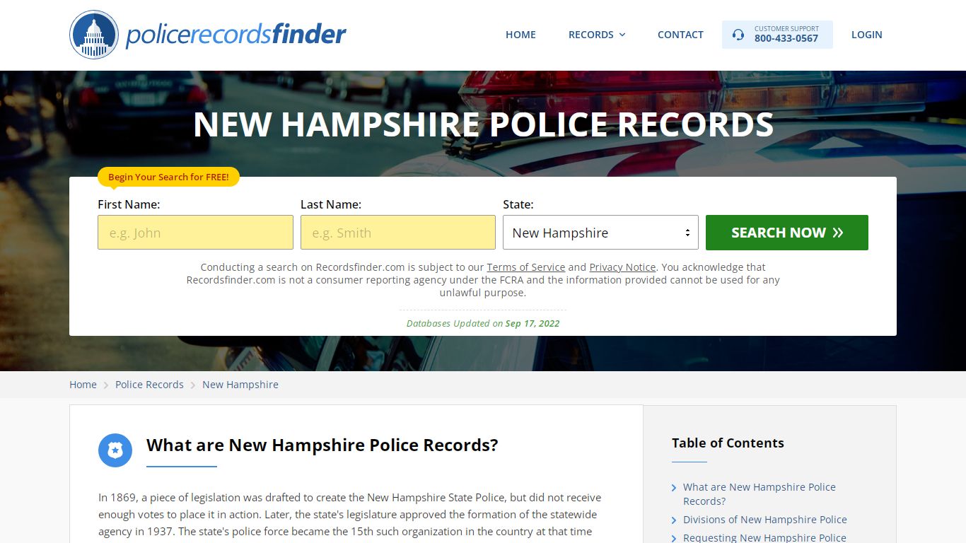 New Hampshire Police Records Search & Police Departments Online